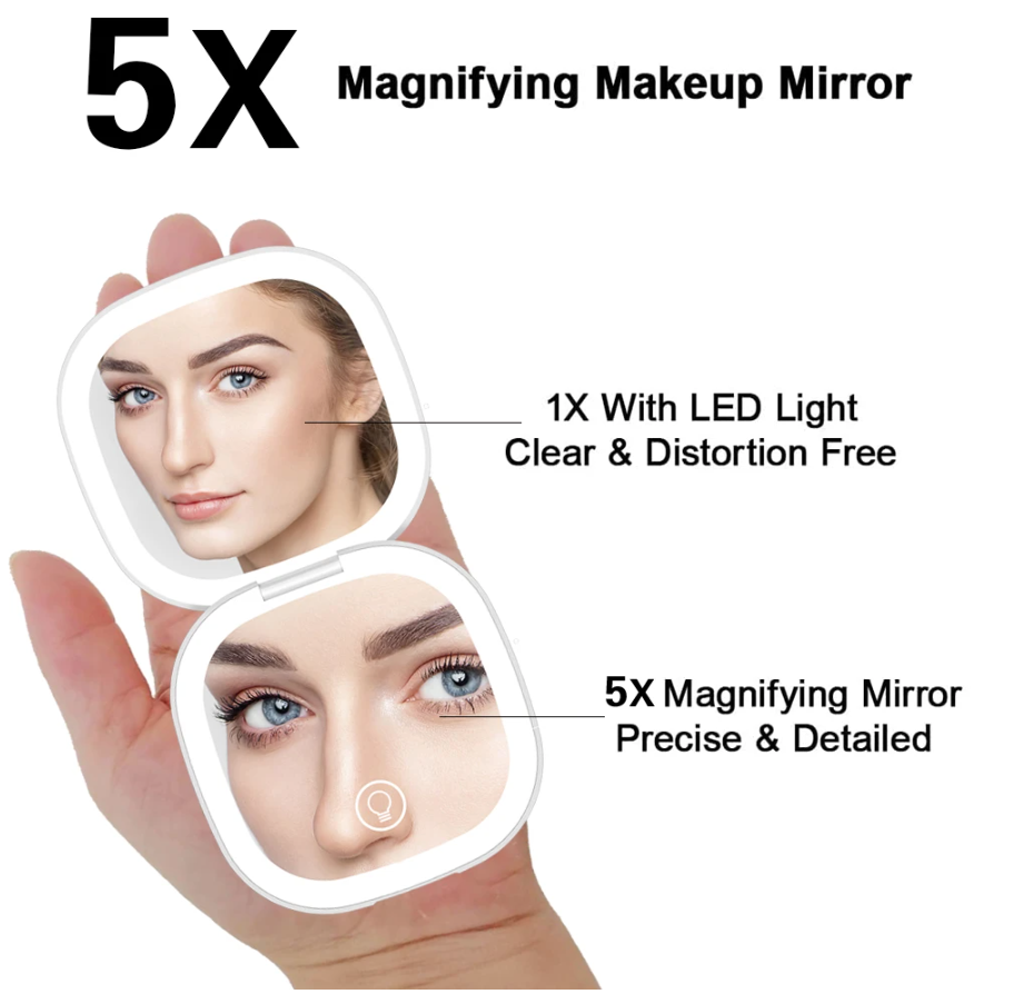 Miroir compact double face avec LED (grossissante 5X)
